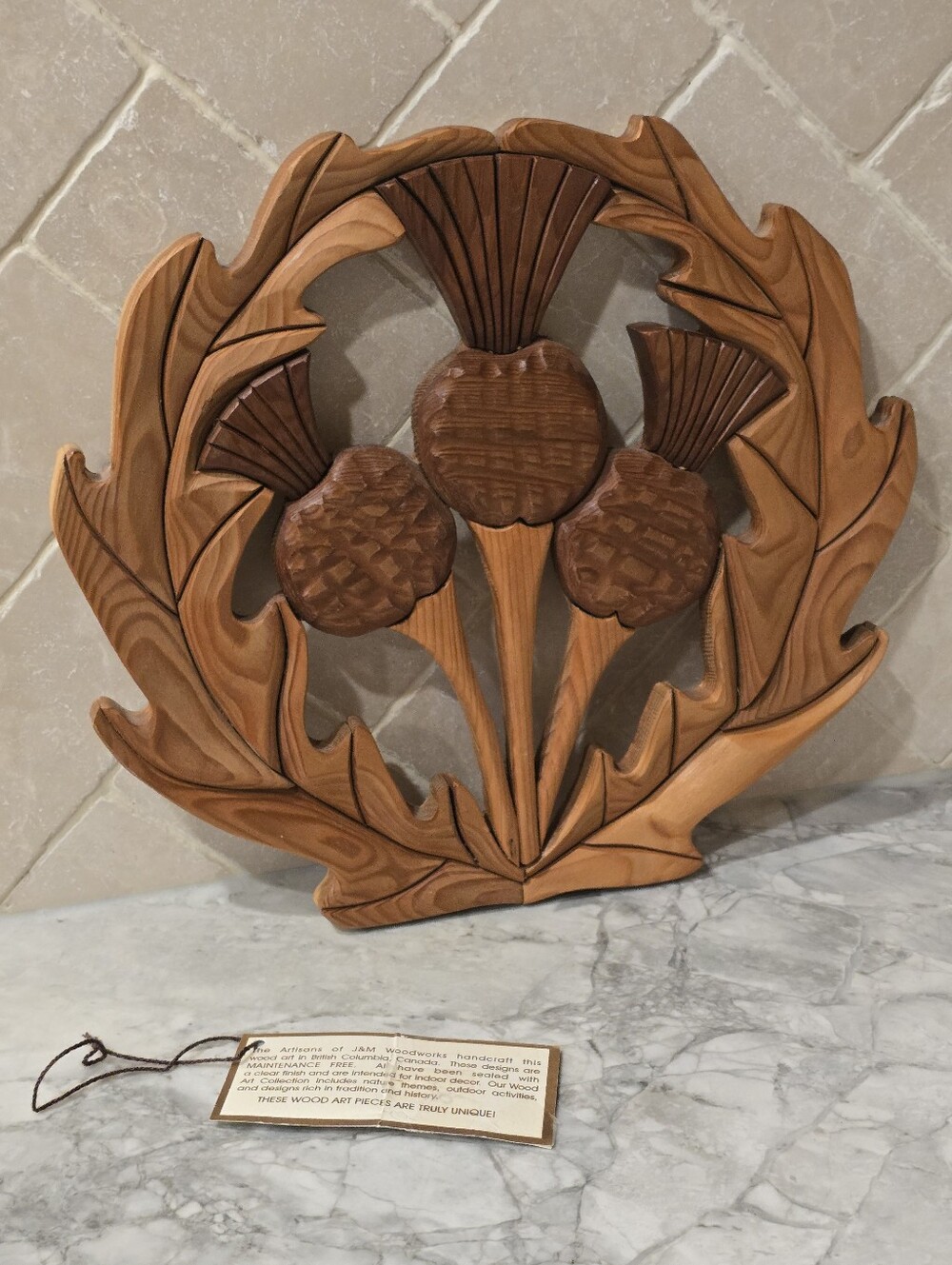 Vintage J & M Woodworks BC Wood Carving Art Botanical Wall Hanging Picture